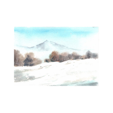 Wildlife village in winter watercolor decoration vectorの写真素材