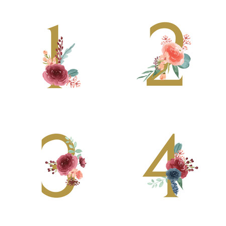 Gold Alphabet florals setÂ collection, Blue-red rose and pink peony flowers bouquets, Design for wedding invitation, celebrate marriage, Thanks card decoration vintage illustrationのイラスト素材