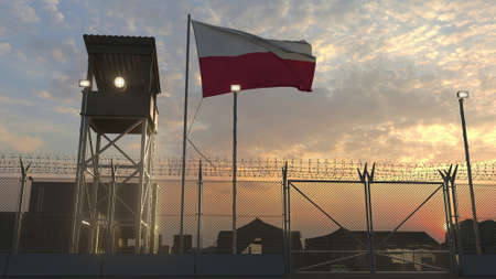 Military base with waving flag 3dの写真素材