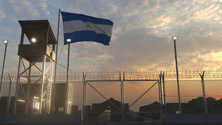 National flag of above military base at sunset 3dの写真素材