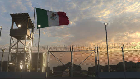 Military base with waving flag 3dの写真素材