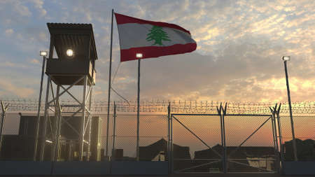 Military base with waving flag 3dの写真素材