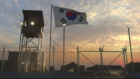 National flag of above military base at sunset 3dの写真素材
