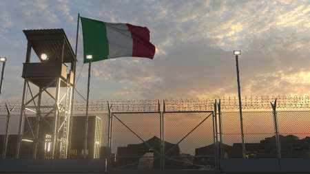 National flag of above military base at sunset 3dの写真素材