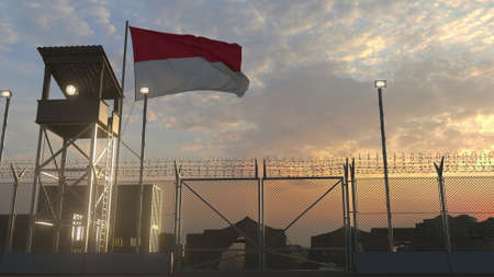 Military base with waving flag 3dの写真素材
