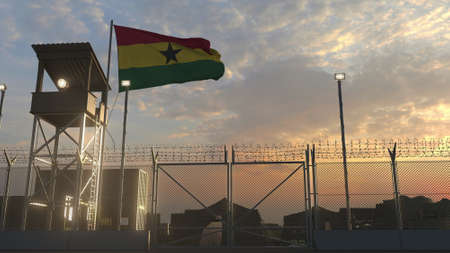 Military base with waving flag 3dの写真素材