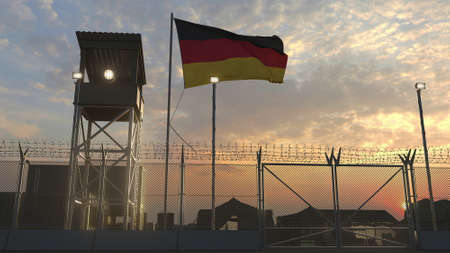 Military base with waving flag 3dの写真素材