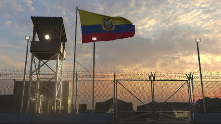 National flag of above military base at sunset 3dの写真素材