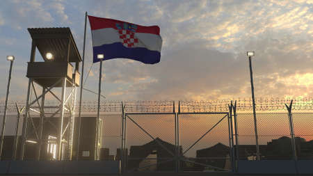 National flag of above military base at sunset 3dの写真素材