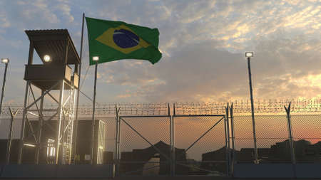 Military base with waving flag 3dの写真素材