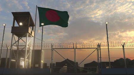 Military base with waving flag 3dの写真素材