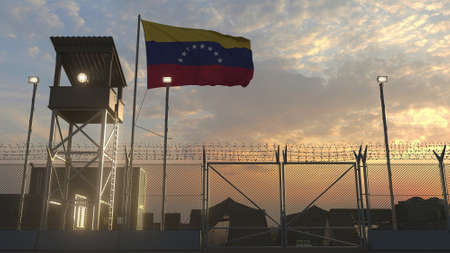 Military base with waving flag 3dの写真素材