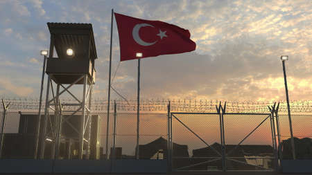 National flag of above military base at sunset 3dの写真素材