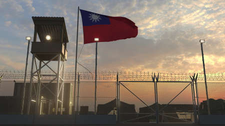 Military base with waving flag 3dの写真素材