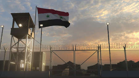 Military base with waving flag 3dの写真素材