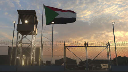 National flag of above military base at sunset 3dの写真素材