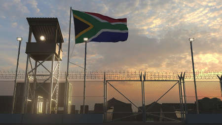National flag of above military base at sunset 3dの写真素材