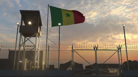 National flag of above military base at sunset 3dの写真素材