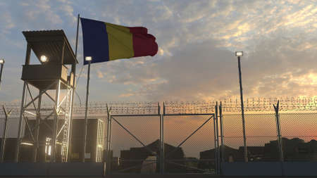 National flag of above military base at sunset 3dの写真素材