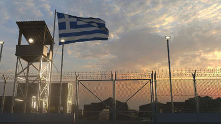 Flag of Greece at military base 3dの写真素材