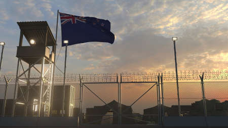Military base with waving flag of New zealand 3dの写真素材