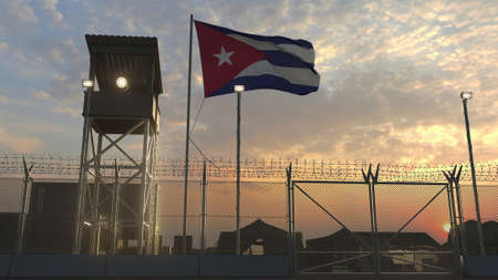 Military base with waving flag of Cuba 3dの写真素材