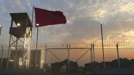 Military base with waving flag of Morocco 3dの写真素材