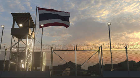 Military base with waving flag of Thailand 3dの写真素材