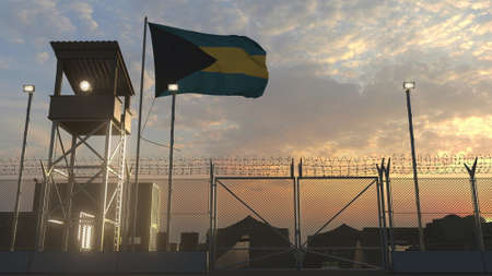 Flag of Bahamas at military base 3dの写真素材