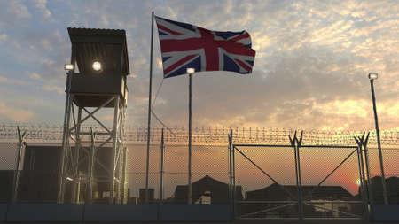 Military base with waving flag of Britain 3dの写真素材