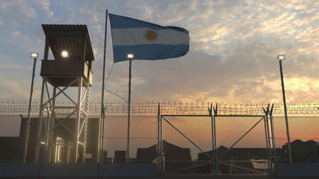 Flag of Argentina at military baseの写真素材
