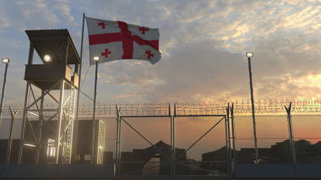 Military base with waving flag of Georgia 3dの写真素材