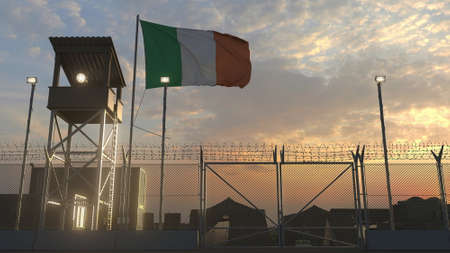 Military base with waving flag of Ireland 3dの写真素材