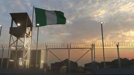 Flag of Nigeria at military baseの写真素材