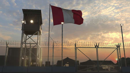 Military base with waving flag of Peru 3dの写真素材