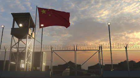 Flag of China at military base 3dの写真素材