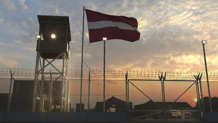 Military base with waving flag of Latvia 3dの写真素材
