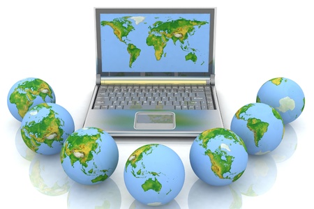 laptop and globes. conception global computer networkの写真素材
