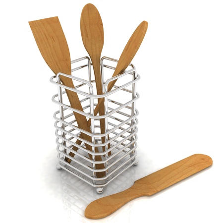 3d render wooden kitchen spoonsの写真素材