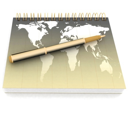 Notebook and pen on a white backgroundの写真素材