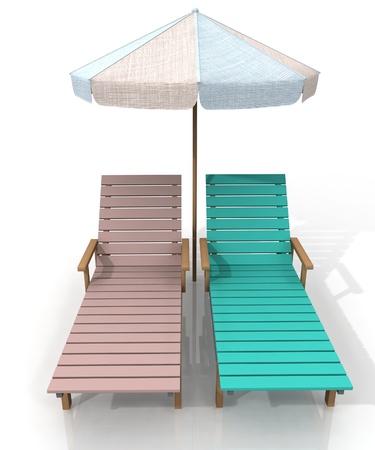 two beach chairs and umbrellaの写真素材