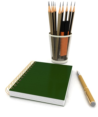 Pencils in support on white backgroundの写真素材