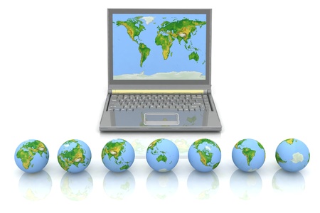 laptop and globes. conception global computer network の写真素材