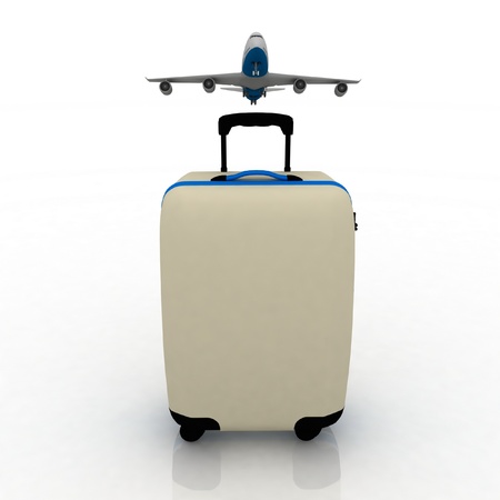 airliner and suitcase on white backgroundの写真素材