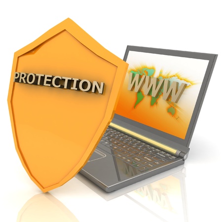 Notebook with shield - Internet security conceptの写真素材