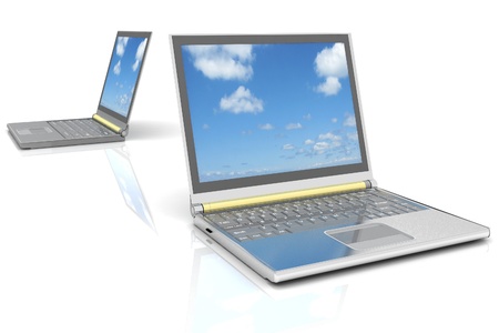two  laptops isolated over white backgroundの写真素材