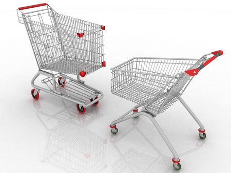 3d models shopping carts isolated on white backgroundの写真素材