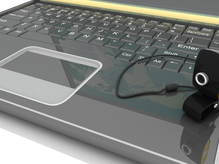 Laptop with a webcam on a white backgroundの写真素材