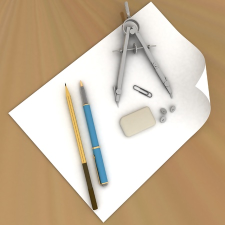 Band, pencil and compassesの写真素材