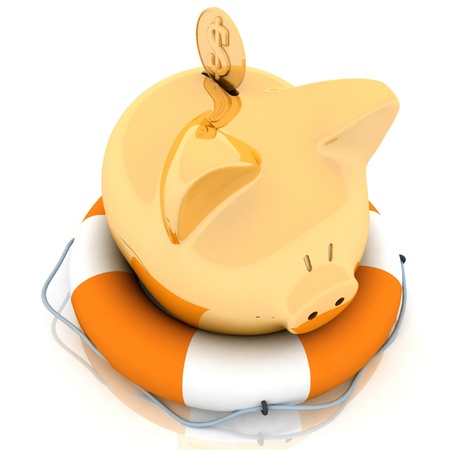 pig piggy bank is in lifebuoyの写真素材